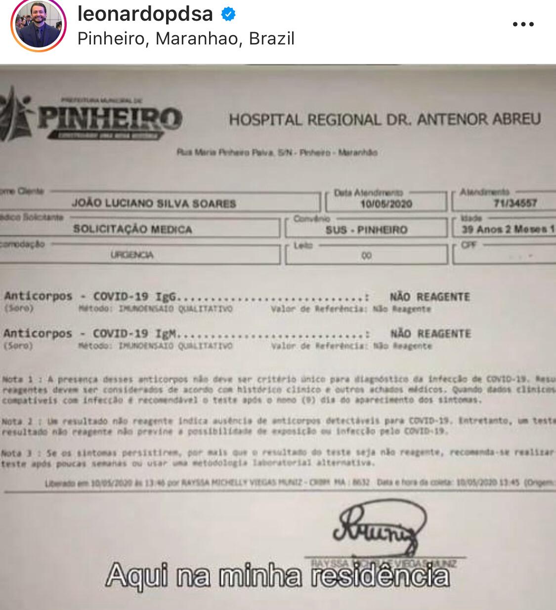 Deputado acusa prefeito de ter falsificado resultado de exame para coronavírus no MA