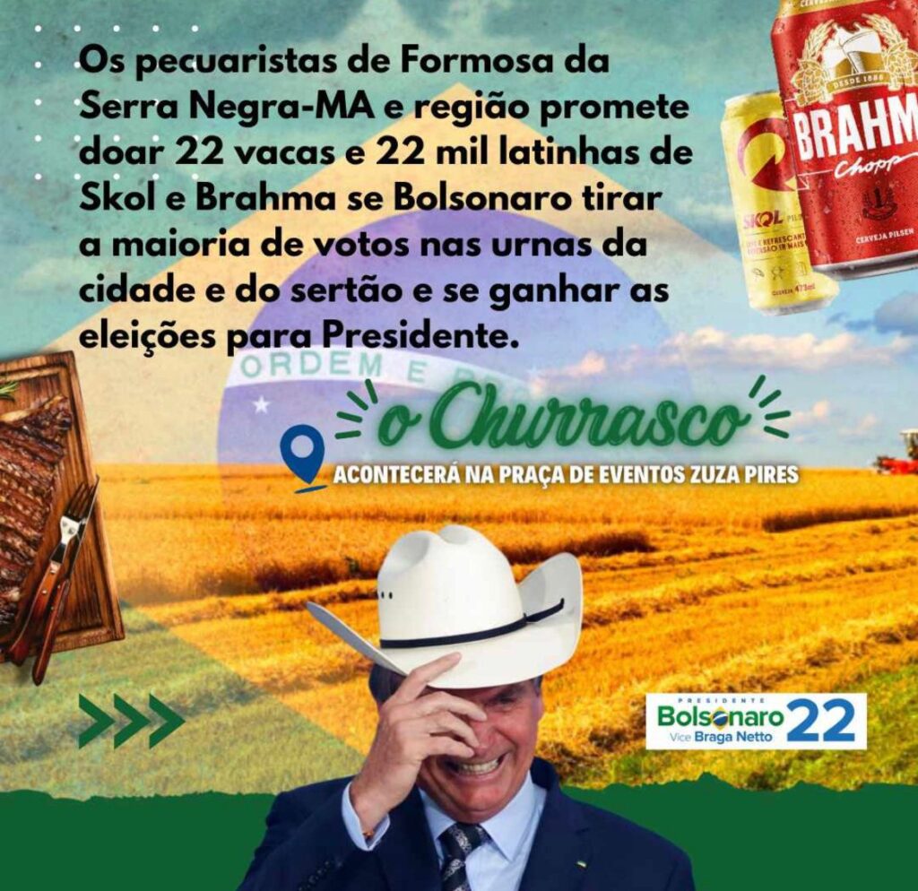 Pecuaristas de cidade do interior do MA prometem doar 22 vacas e 22 mil latas de cerveja por vitória de Bolsonaro no município