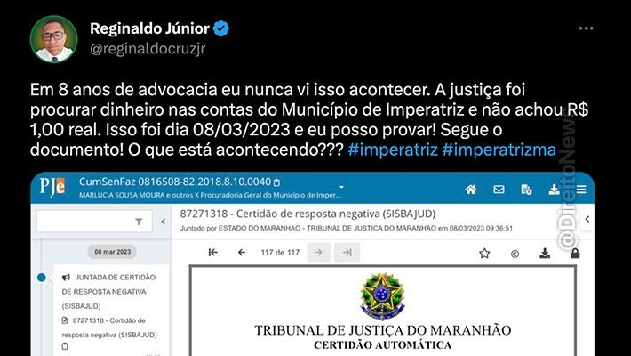 Advogado afirma que as contas da Prefeitura de Imperatriz estão zeradas