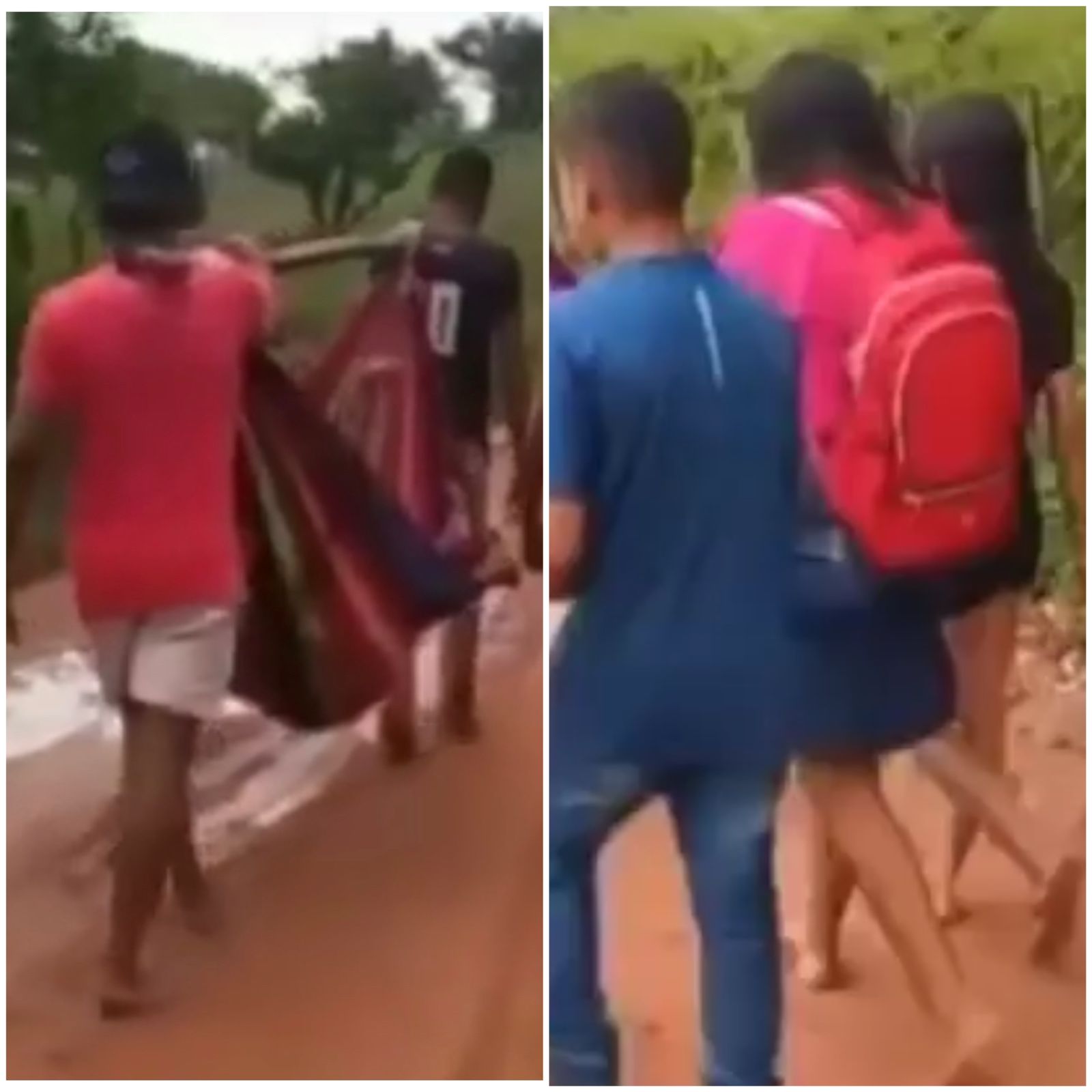 VÍDEO: Alunos vão a pé para escola e doente é transportado em rede em Lago da Pedra