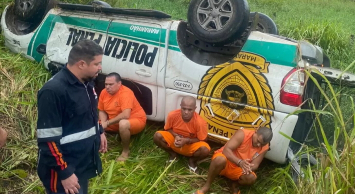 Viatura capota na BR-135 durante transferência de presos no Maranhão