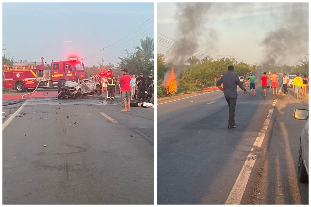 Colisão entre veículos causa incêndio, mata duas pessoas e deixa cinco feridos na BR-222 no MA