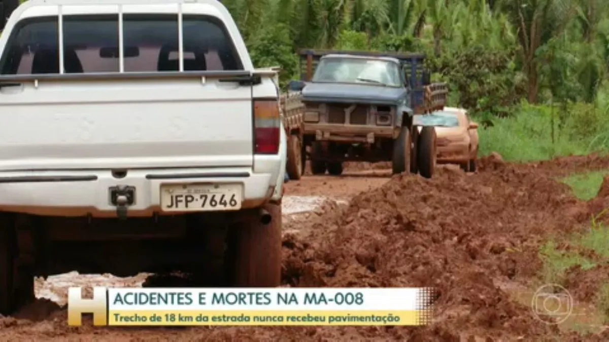 Jornal Hoje da TV Globo mostra população sofrendo em atoleiros na MA-008 em Marajá do Sena no MA